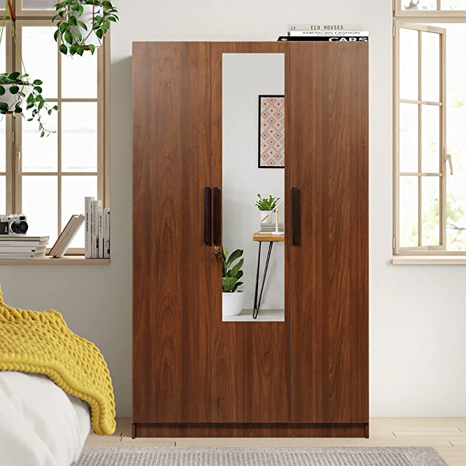 HomeTown Willy Engineered Wood Three Door Wardrobe in Walnut Colour