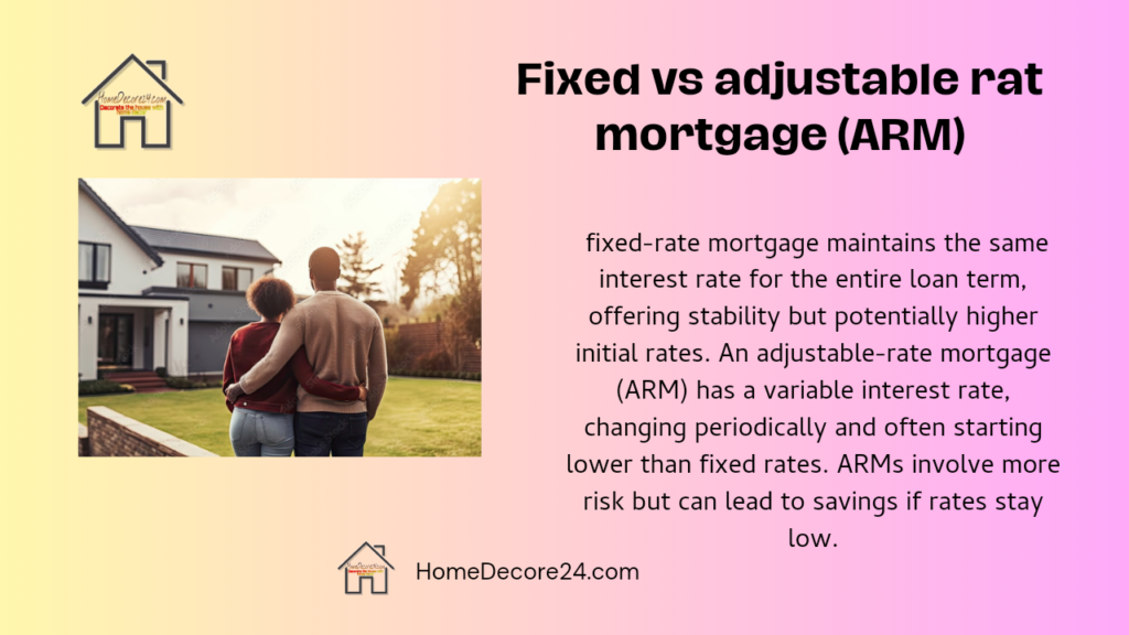 Fixed vs adjustable rat mortgage (ARM)